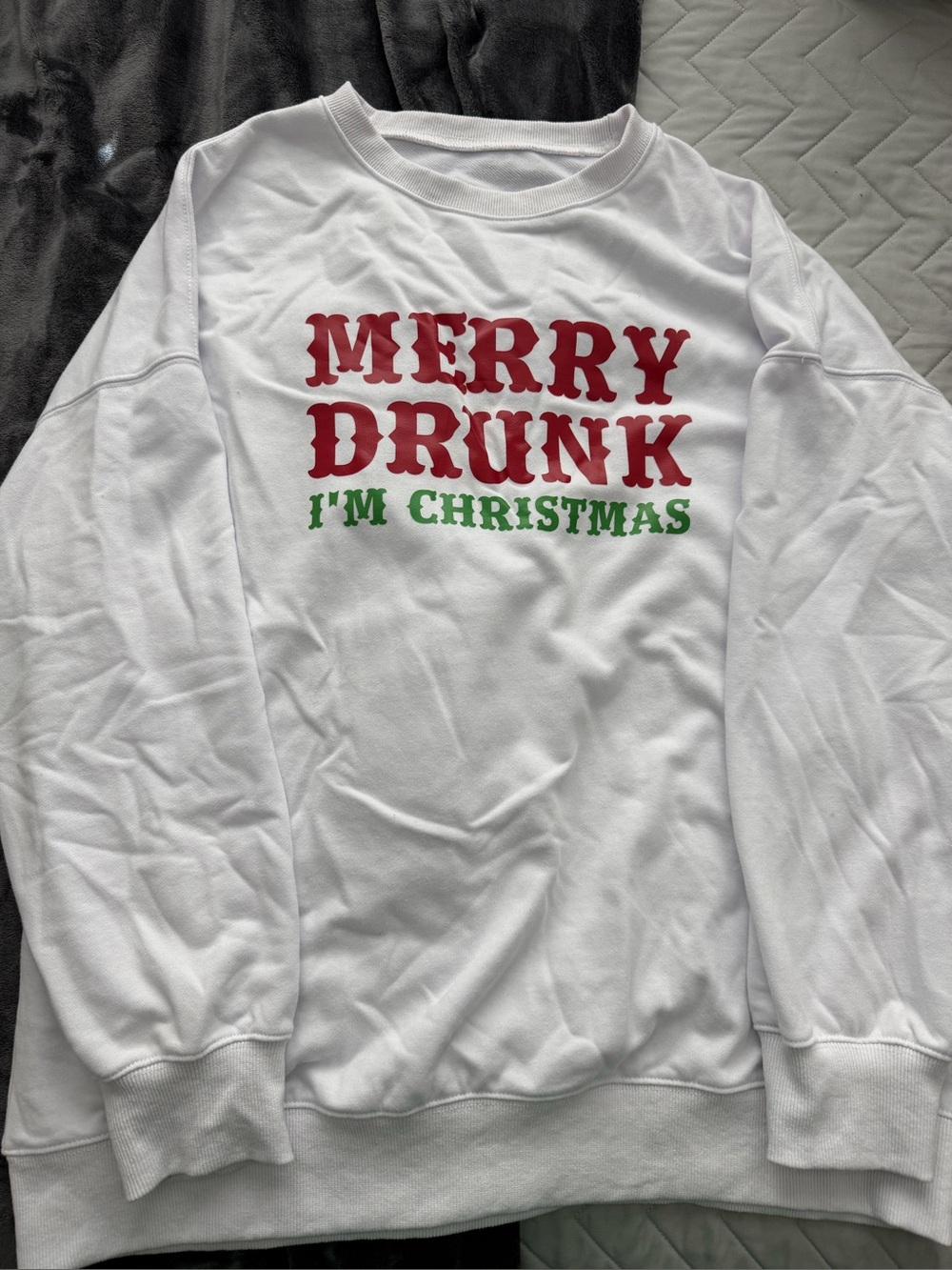 NWOT White 'Merry Drunk I'm Christmas' Graphic Crewneck Sweatshirt